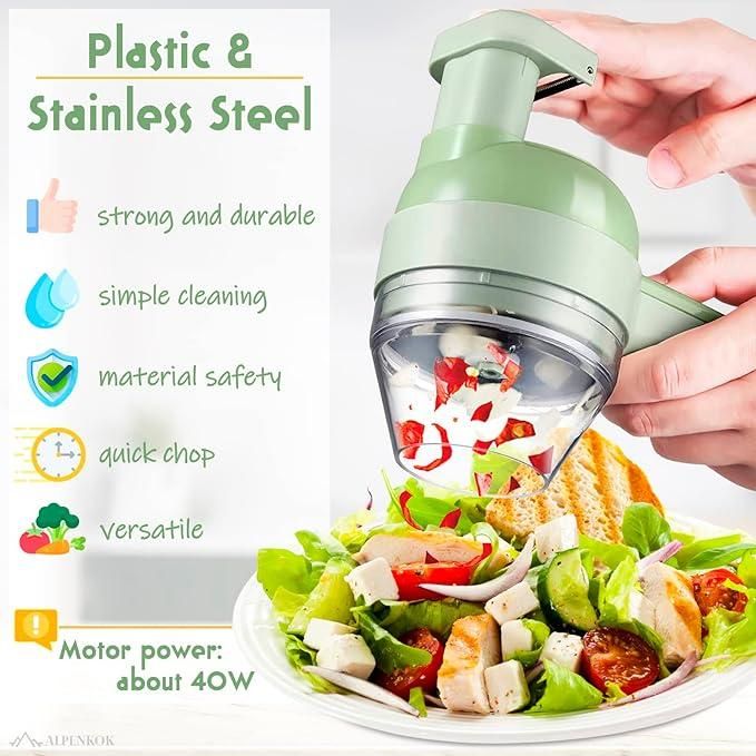 4-in-1 Portable Electric Vegetable Cutter Set – Wireless Mini Food Processor & Chopper