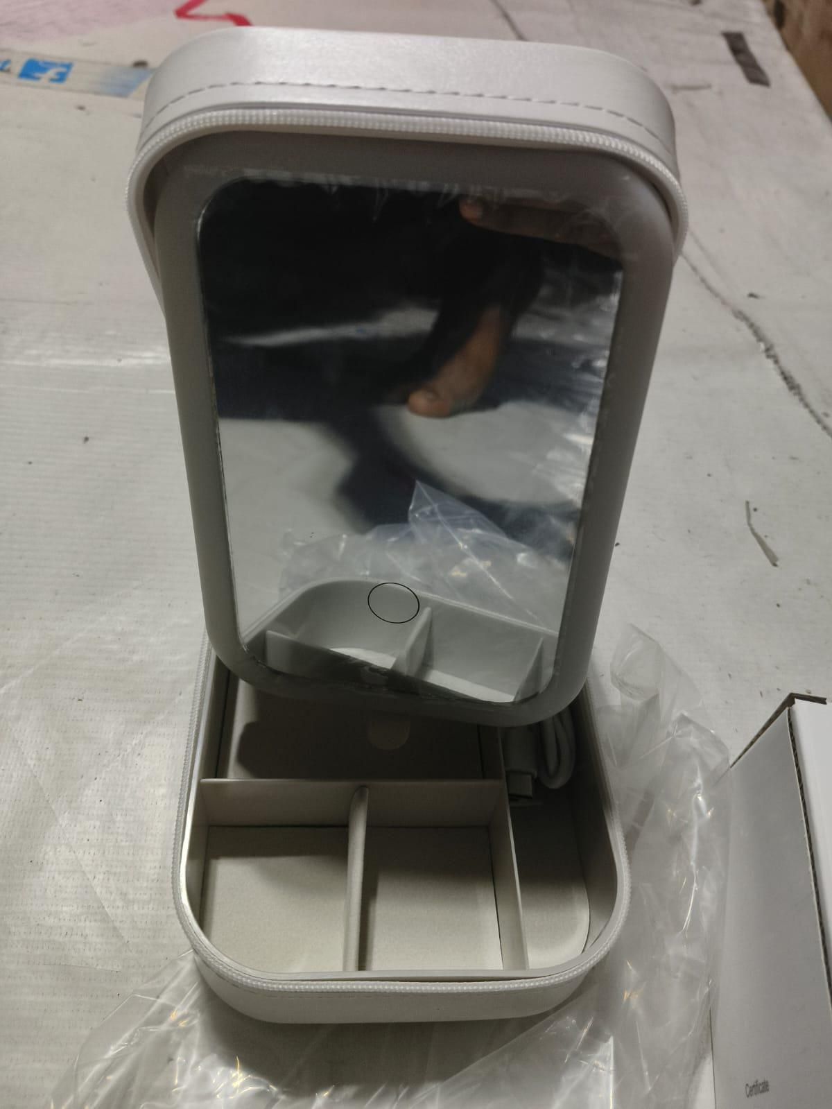 White Jewelry Box with LED Mirror – Portable Adjustable Organizer