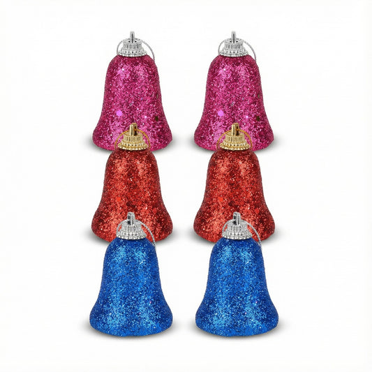 Dazzling Glitter Christmas Bell Ornaments - Colorful Holiday Tree Decor(pack of 6)