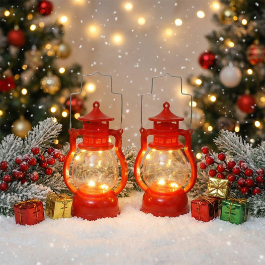 Classic Red LED Lantern Set - Decorative Fairy Lights for Home & Garden(PACK OF 2)
