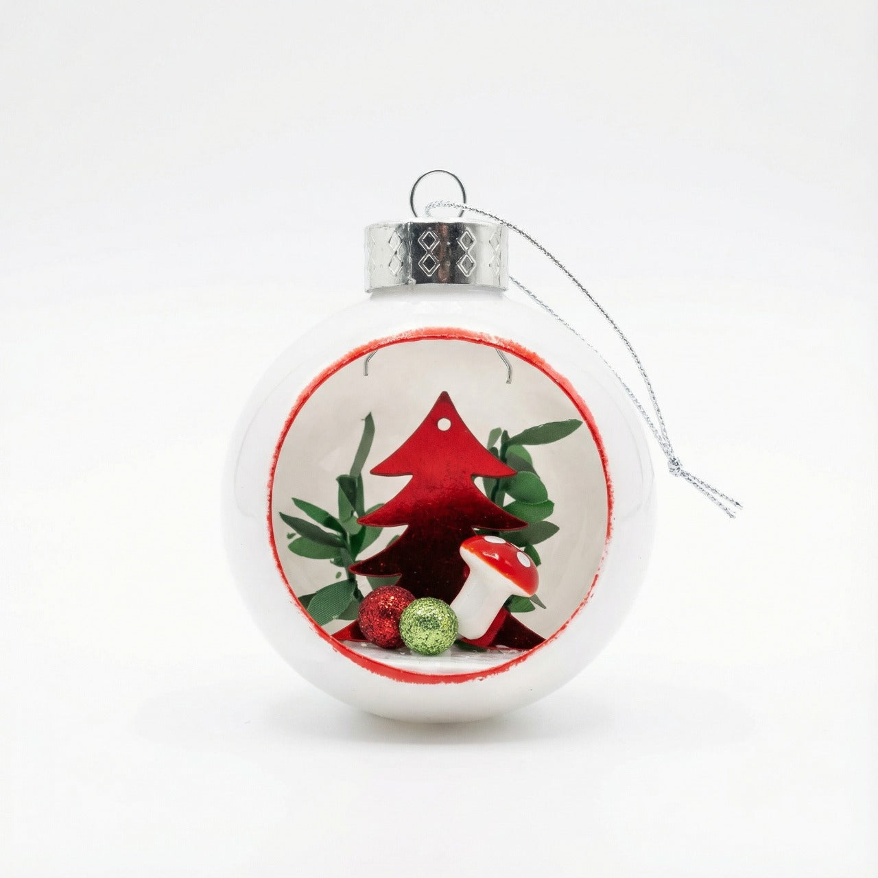 Enchanted Forest Diorama Glass Christmas Ornament - Tree & Mushroom Scene(pack of 1)