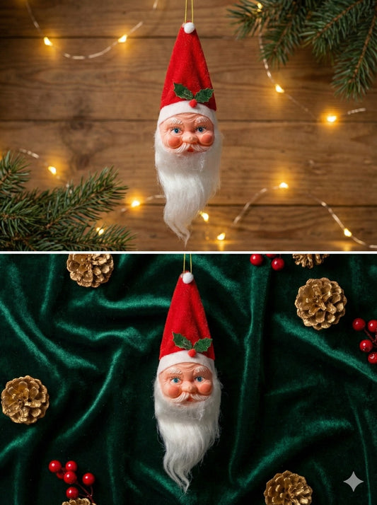 Retro Santa Head Ornament | Vintage Style Christmas Tree Figurine | Nostalgic Collectible