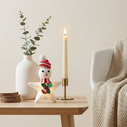 Whimsical Star Snowman Christmas Ornament - Knitted Hat & Scarf Holiday Decor(pack of 1)