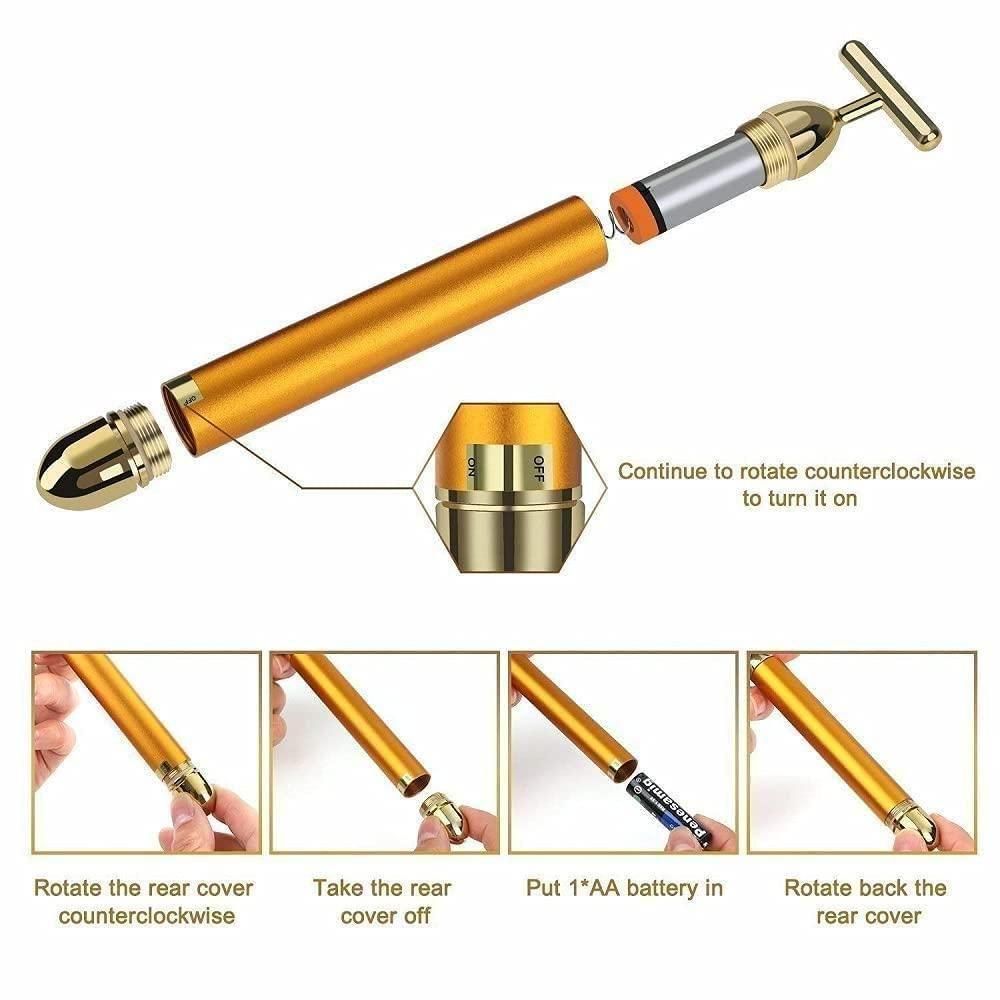 24K Gold Beauty Bar Facial Roller – Electric Vibration Massager for Instant Glow & Anti-Aging