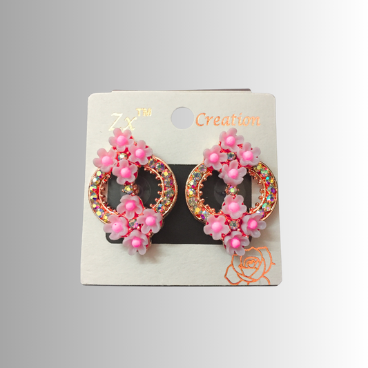 Floral Hoop Earrings with Pastel Flowers – Stylish Party & Daily Wear Jewellery