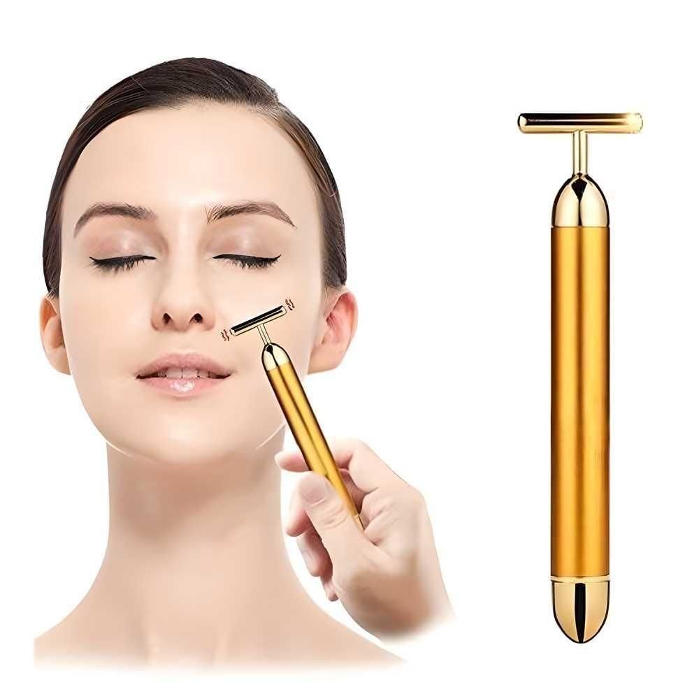 24K Gold Beauty Bar Facial Roller – Electric Vibration Massager for Instant Glow & Anti-Aging