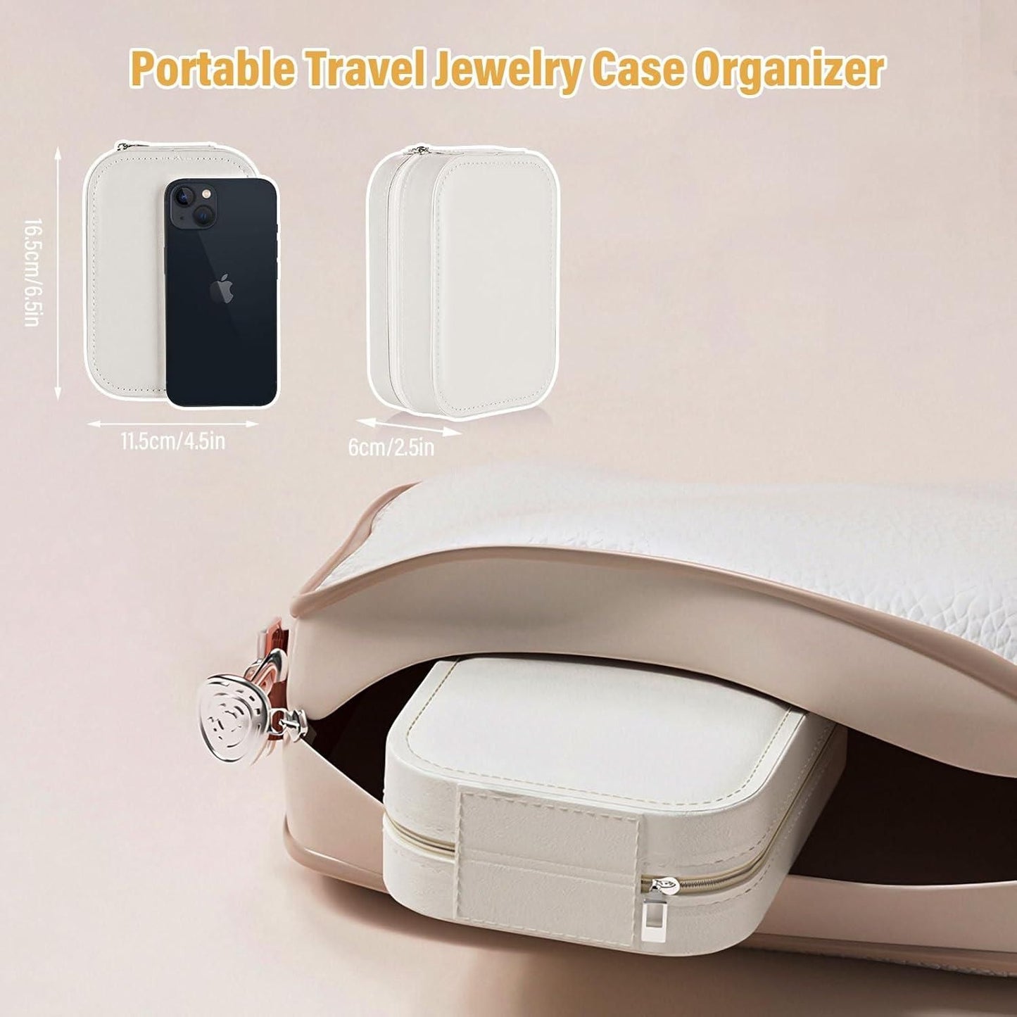 White Jewelry Box with LED Mirror – Portable Adjustable Organizer