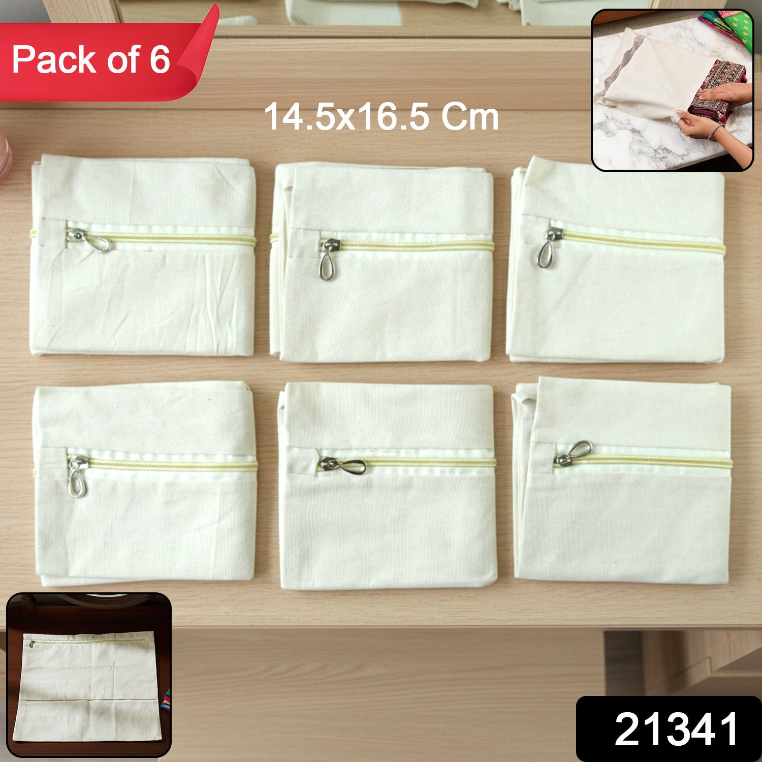 Zip Closure Saree Storage Bag (14.5x16.5 Cm Pack Of 6)