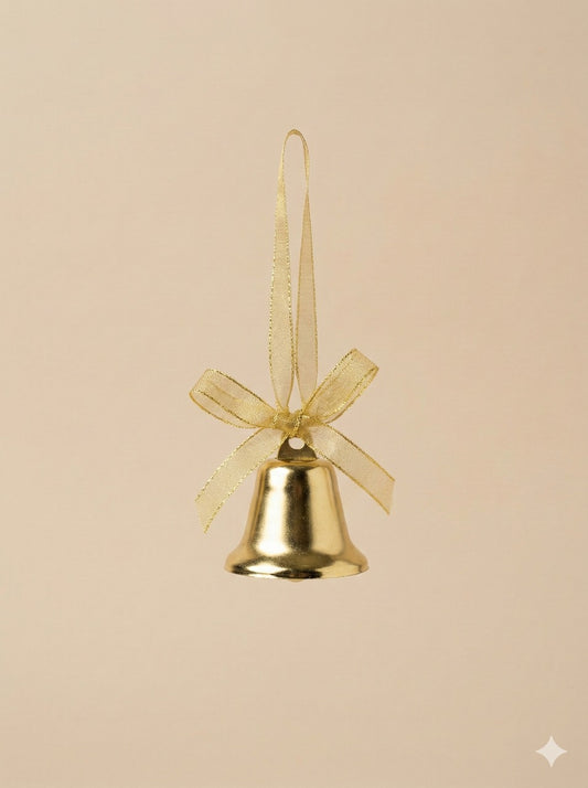 Classic Shiny Gold Christmas Bell Ornament | Elegant Bow Accent & Festive Tree Hanger(PACK OF 6)