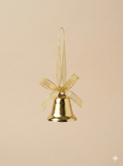 Classic Shiny Gold Christmas Bell Ornament | Elegant Bow Accent & Festive Tree Hanger(PACK OF 2)