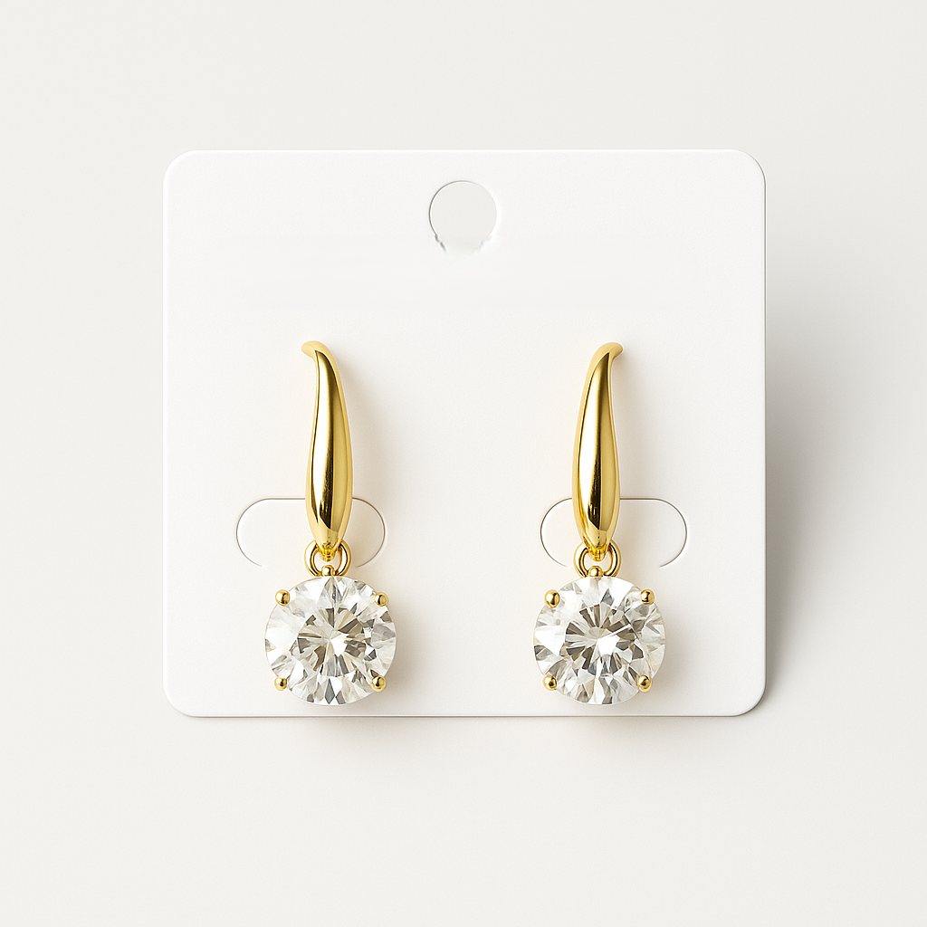 Gold CZ Drop Earrings – Premium Sparkling Crystal Dangler for Party & Daily Wear