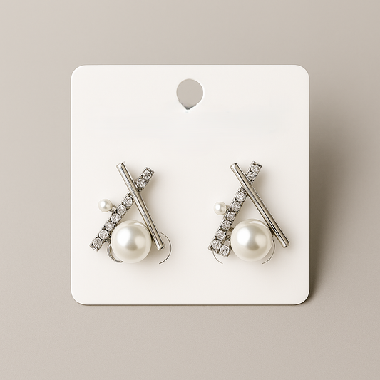Modern Pearl & Crystal Geometric Stud Earrings – Premium Elegant Party & Daily Wear Jewellery