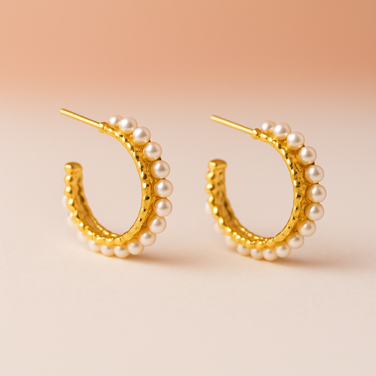 Pearl-Studded Gold Hoop Earrings | Elegant Daily Wear & Partywear Jewellery