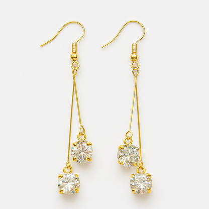 Gold long dangler earrings with triple CZ stones – elegant fashion jewellery
