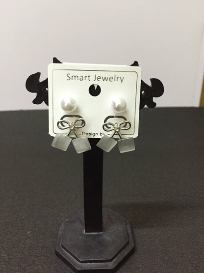 Pearl Stud & Bow Dangler Earrings Combo (2 Pairs) – Elegant Daily & Party Wear Jewellery