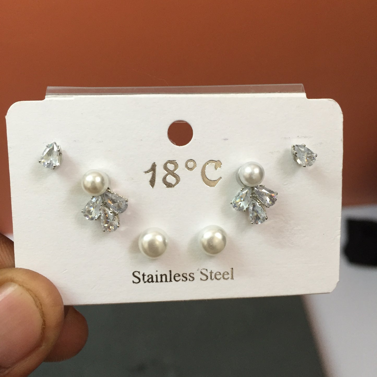 Premium Pearl & CZ Stud Earrings Combo (3 Pairs) – Stainless Steel Daily & Partywear Set