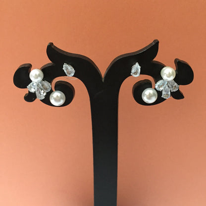 Premium Pearl & CZ Stud Earrings Combo (3 Pairs) – Stainless Steel Daily & Partywear Set