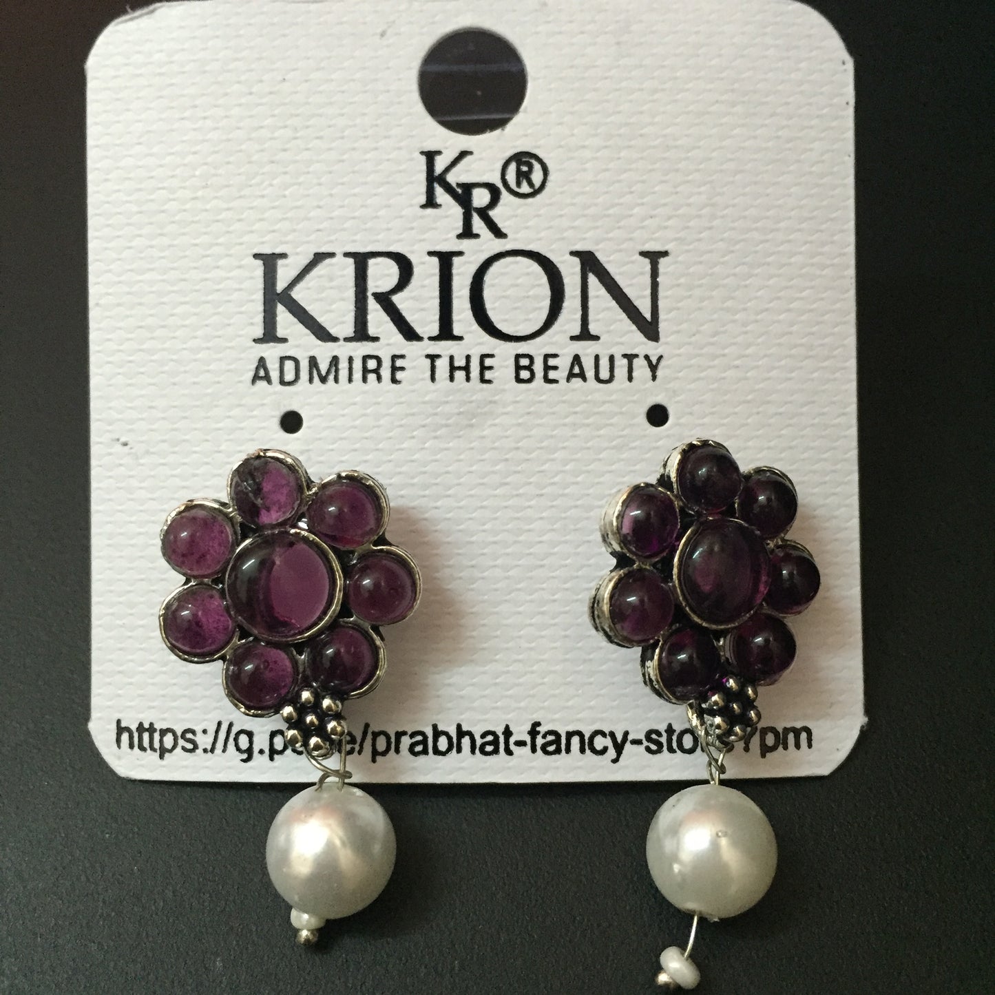 Purple Floral Stone Earrings with Pearl Drop – Stylish Ethnic & Partywear Jewellery