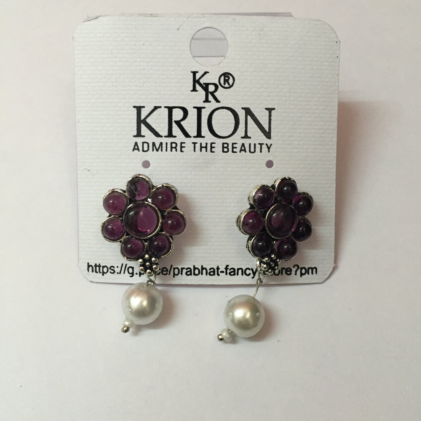 Purple Floral Stone Earrings with Pearl Drop – Stylish Ethnic & Partywear Jewellery