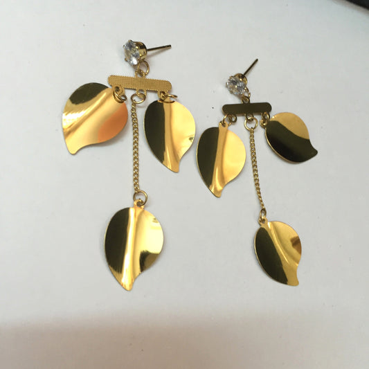 Premium Gold-Plated Leaf Drop Earrings | Trendy Partywear Danglers for Women