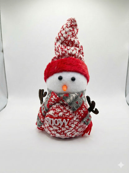 Charming Knit Plush Snowman Figurine | Cozy Sweater Look Winter Table Decor & Mantle Accent