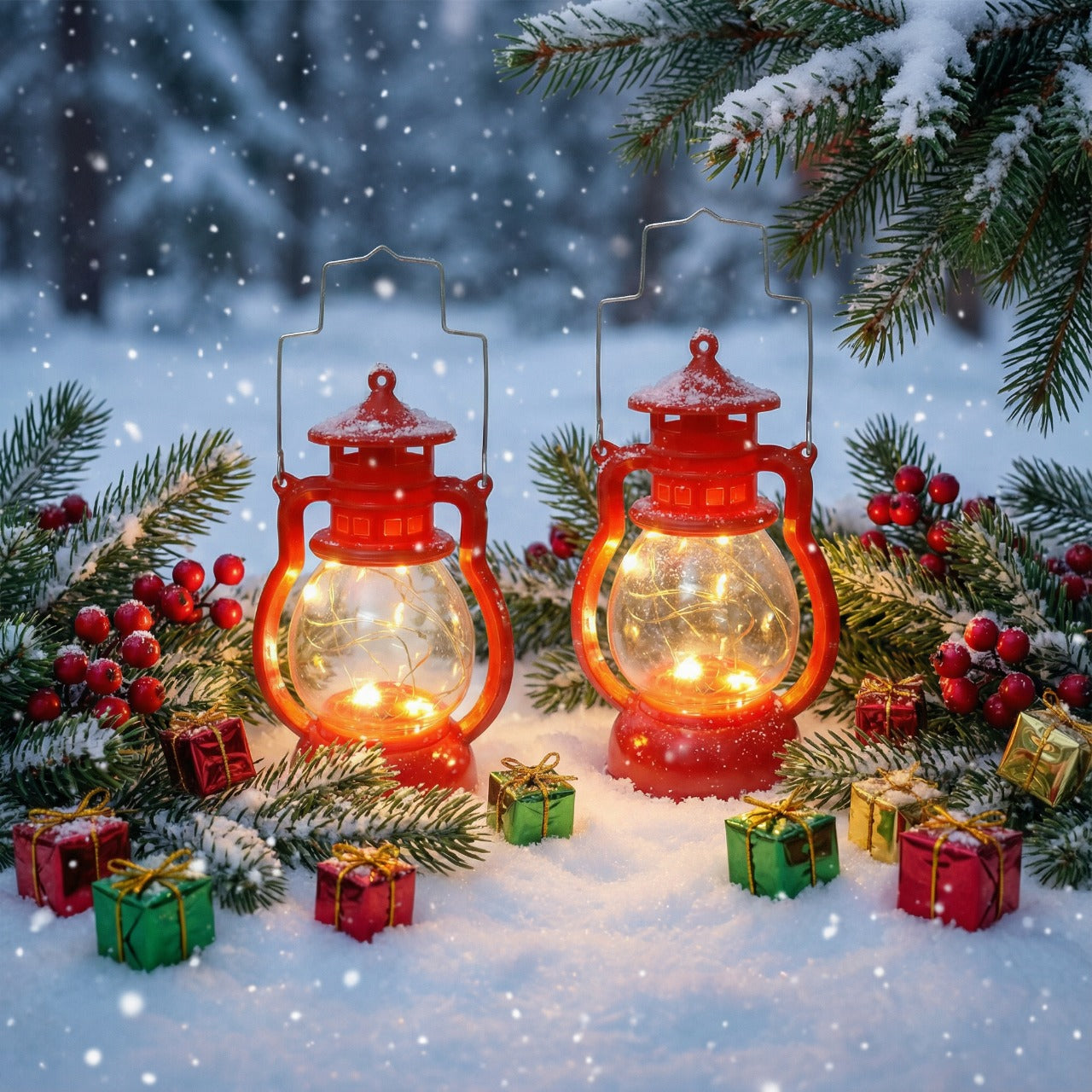 Classic Red LED Lantern Set - Decorative Fairy Lights for Home & Garden(PACK OF 2)