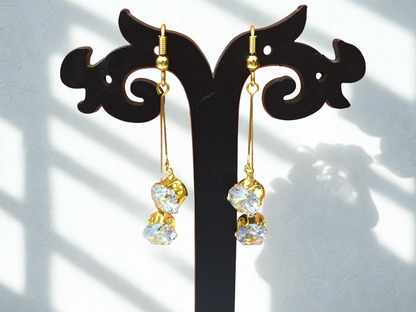 Elegant Triple-CZ Gold Long Dangler Earrings | Premium Fashion Jewellery