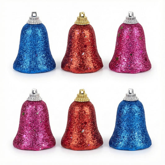 Dazzling Glitter Christmas Bell Ornaments - Colorful Holiday Tree Decor(pack of 6)