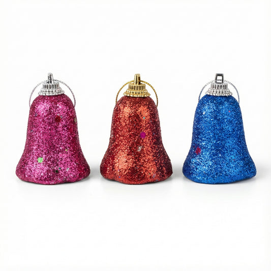 Dazzling Glitter Christmas Bell Ornaments - Colorful Holiday Tree Decor(pack of 3)
