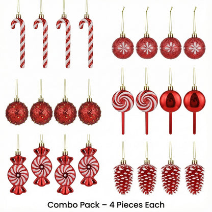 12-Piece Deluxe Red & White Candy Land Christmas Ornament Collection - Shatterproof Assortment