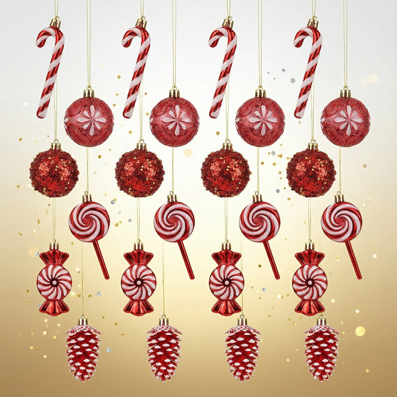 12-Piece Deluxe Red & White Candy Land Christmas Ornament Collection - Shatterproof Assortment