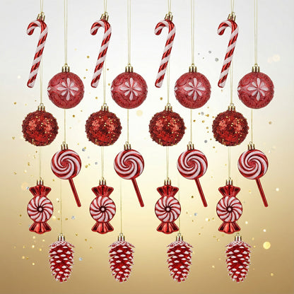 12-Piece Deluxe Red & White Candy Land Christmas Ornament Collection - Shatterproof Assortment