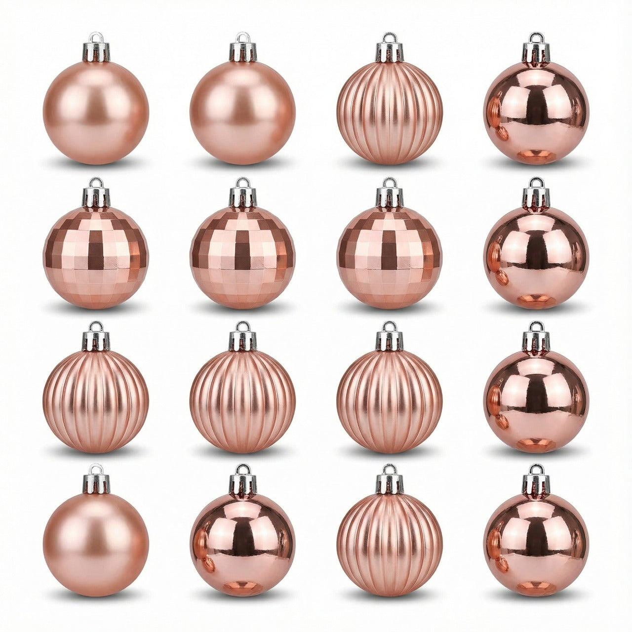 Luxury Rose Gold Christmas Bauble Set (8-Piece) | Assorted Shatterproof Ornaments with 4 Unique Finishes