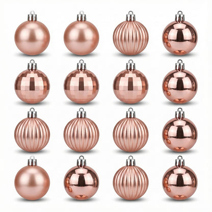 Luxury Rose Gold Christmas Bauble Set (8-Piece) | Assorted Shatterproof Ornaments with 4 Unique Finishes