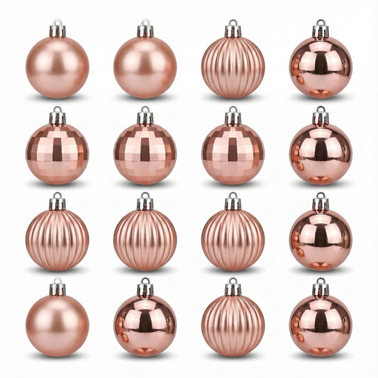 Luxury Rose Gold Christmas Bauble Set (8-Piece) | Assorted Shatterproof Ornaments with 4 Unique Finishes