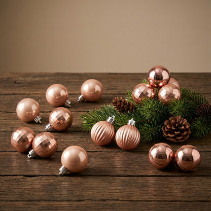 Luxury Rose Gold Christmas Bauble Set (8-Piece) | Assorted Shatterproof Ornaments with 4 Unique Finishes