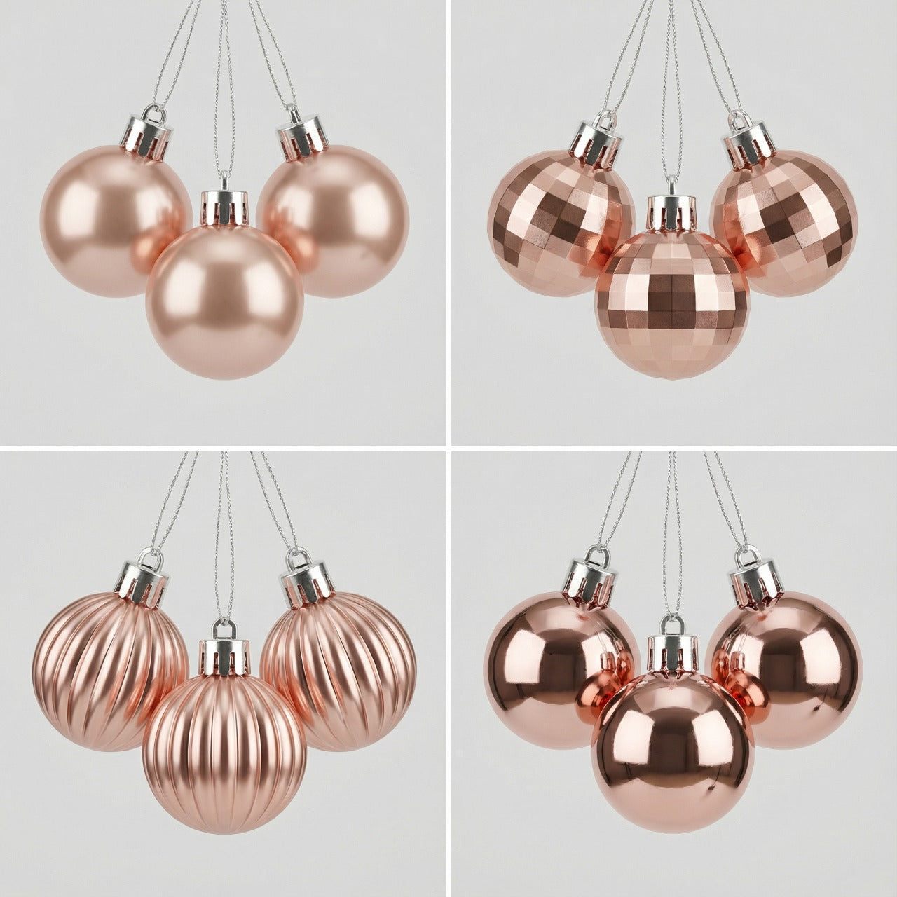 Luxury Rose Gold Christmas Bauble Set (8-Piece) | Assorted Shatterproof Ornaments with 4 Unique Finishes