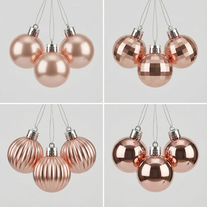Luxury Rose Gold Christmas Bauble Set (8-Piece) | Assorted Shatterproof Ornaments with 4 Unique Finishes