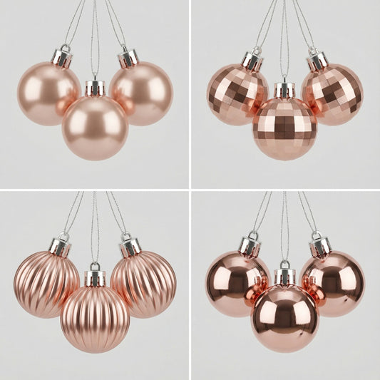 Luxury Rose Gold Christmas Bauble Set (8-Piece) | Assorted Shatterproof Ornaments with 4 Unique Finishes