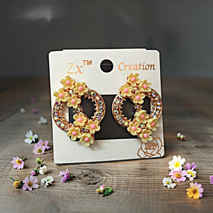 Floral Hoop Earrings with Pastel Flowers – Stylish Party & Daily Wear Jewellery