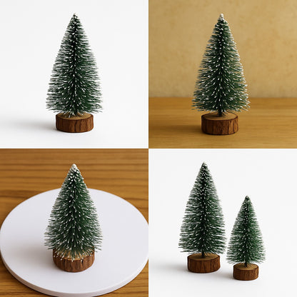 Snow-Tipped Mini Bottlebrush Christmas Tree | Rustic Base Model Craft Supply & Table Decor(PACK OF 2)
