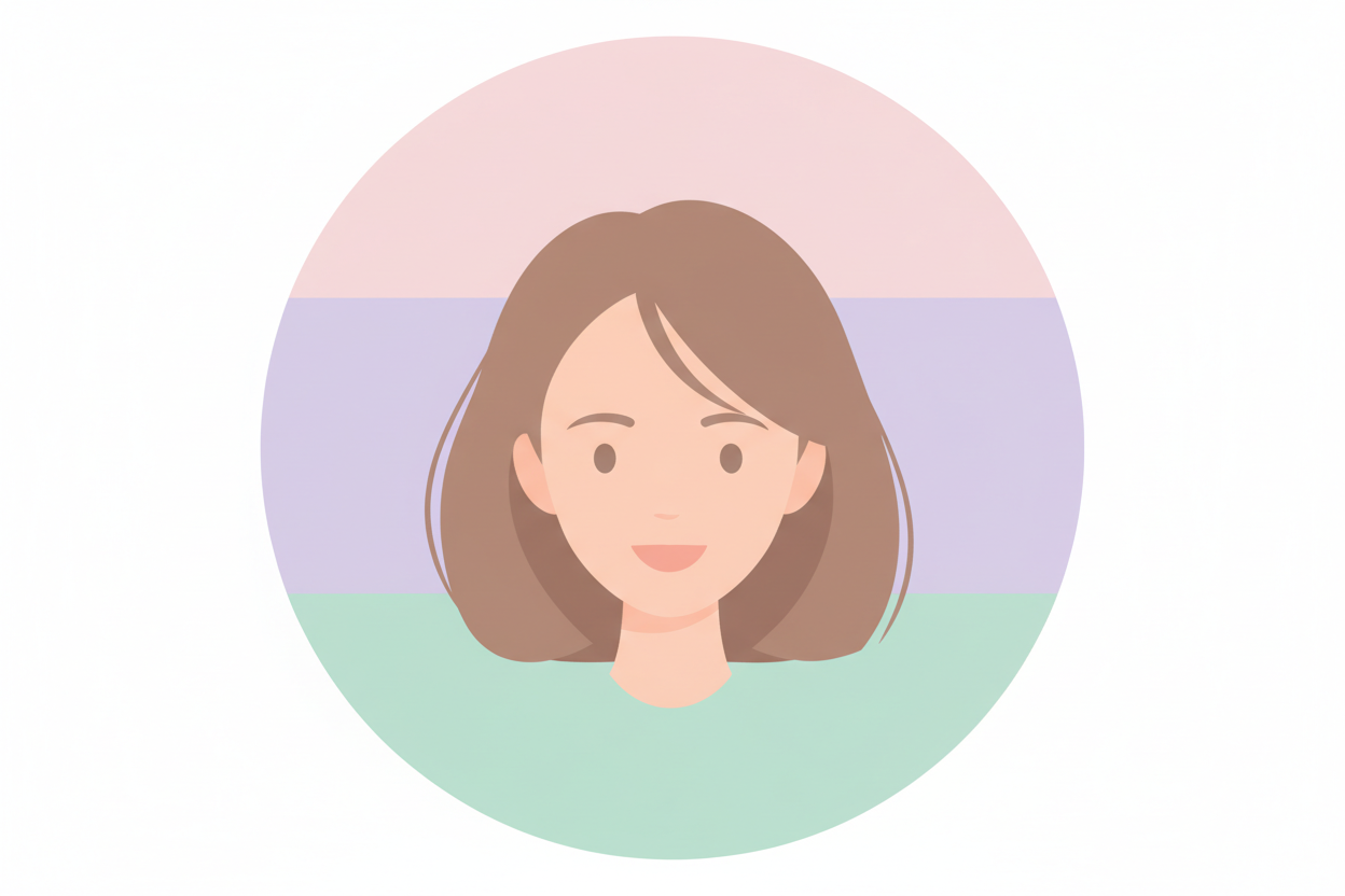 Minimal round avatar of a female customer, soft pastel background, simple flat illustration