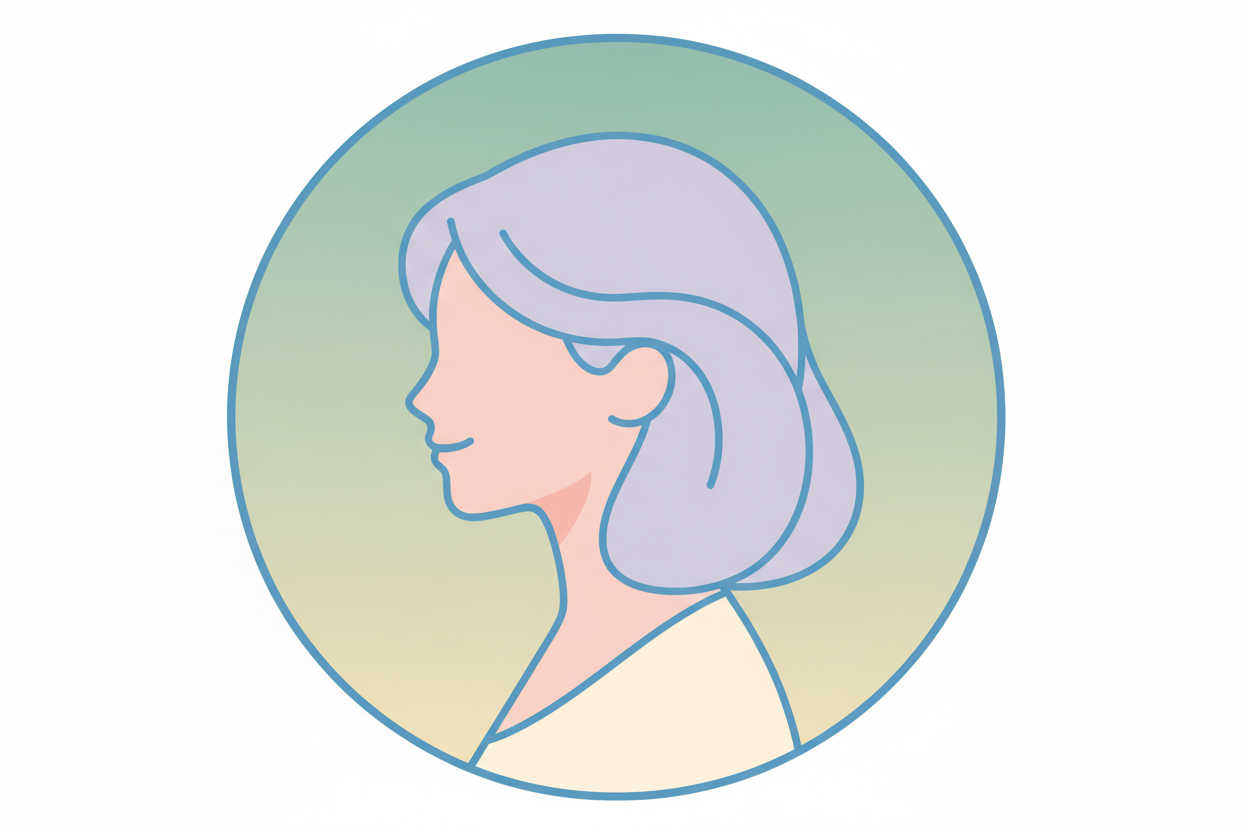 Minimal round avatar of a female customer, soft pastel background, simple profile illustration.