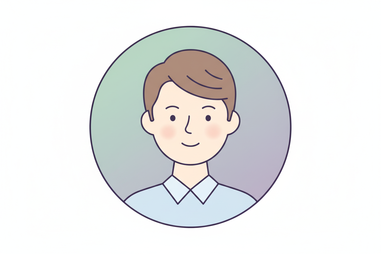 Minimal round avatar of a male customer, soft pastel background, clean illustration