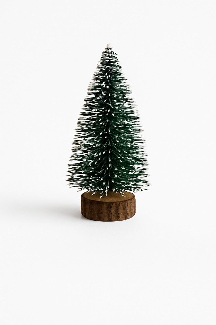 Snow-Tipped Mini Bottlebrush Christmas Tree | Rustic Base Model Craft Supply & Table Decor(PACK OF 4)