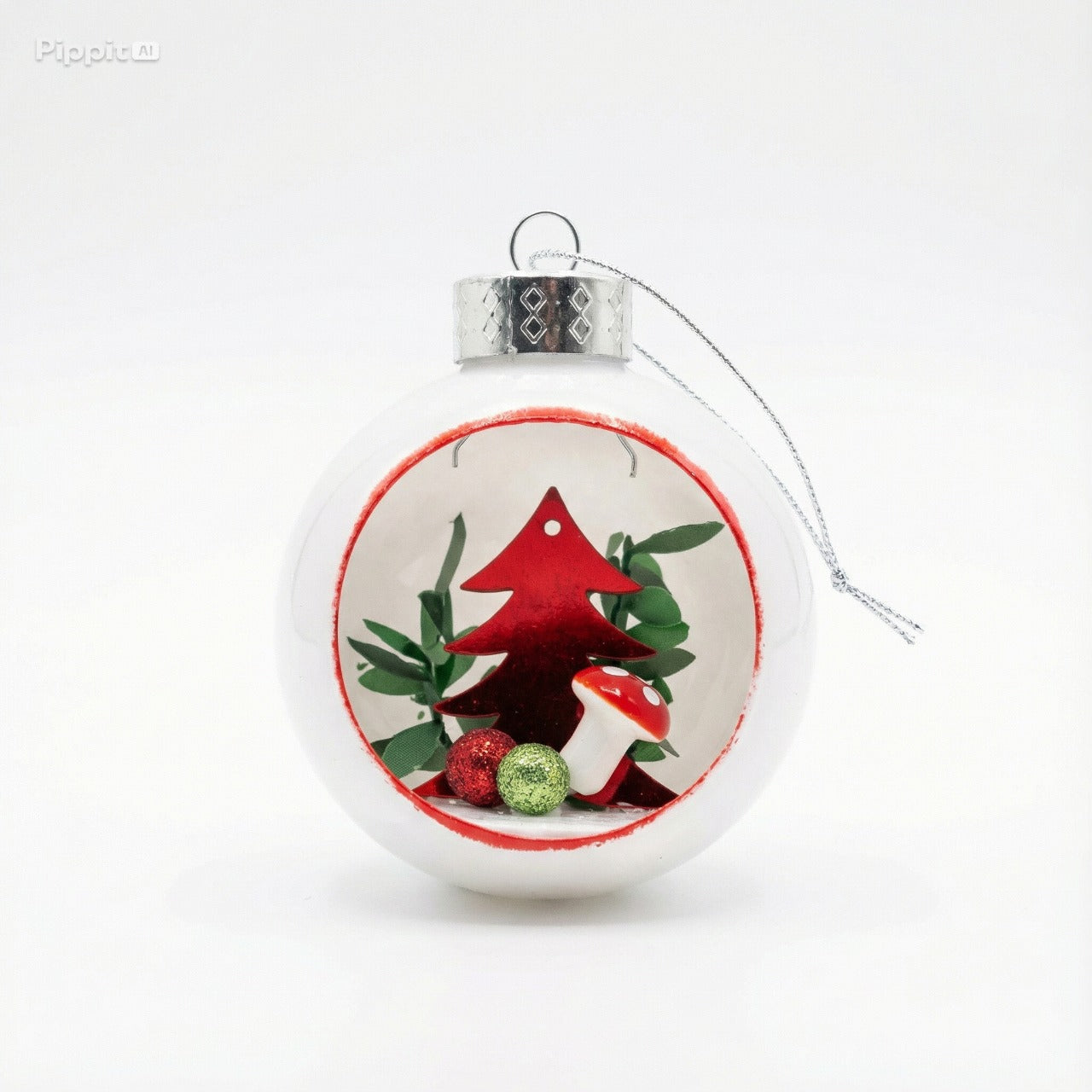Enchanted Forest Diorama Glass Christmas Ornament - Tree & Mushroom Scene(pack of 1)