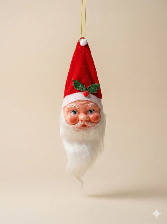 Vintage-Style Santa Head & Gold Bells Christmas Ornament Set (Pack of 2)