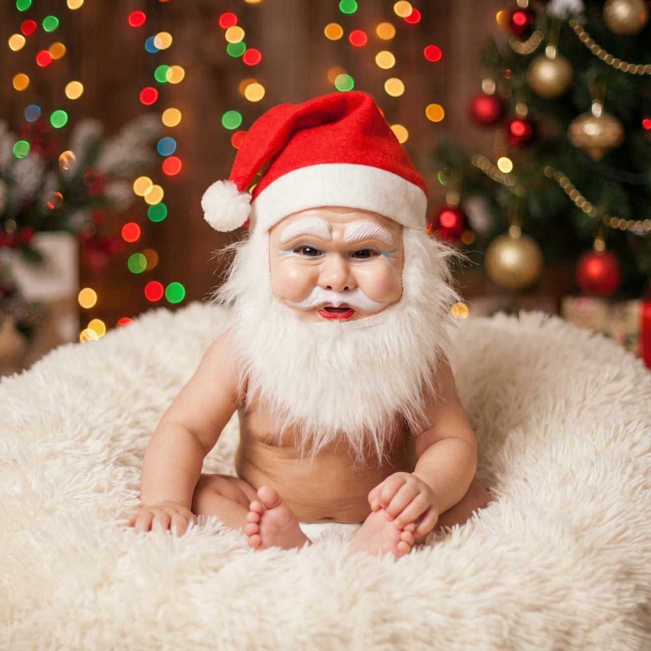 Kitschy Retro Santa Head Ornament | Vintage Tinsel Beard Figurine with Star Cap | Nostalgic Collectible