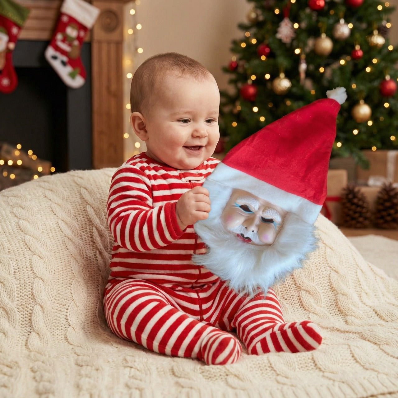 Kitschy Retro Santa Head Ornament | Vintage Tinsel Beard Figurine with Star Cap | Nostalgic Collectible