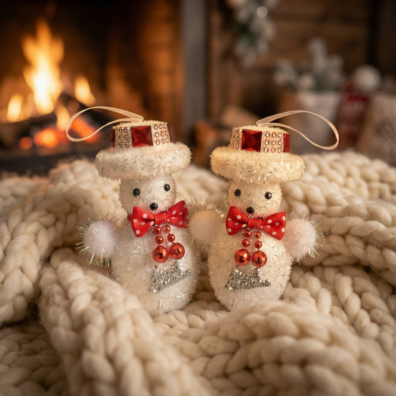 Kitschy Retro Santa Head Ornament | Vintage Tinsel Beard Figurine with Star Cap| Nostalgic Collectible(pack of 2)